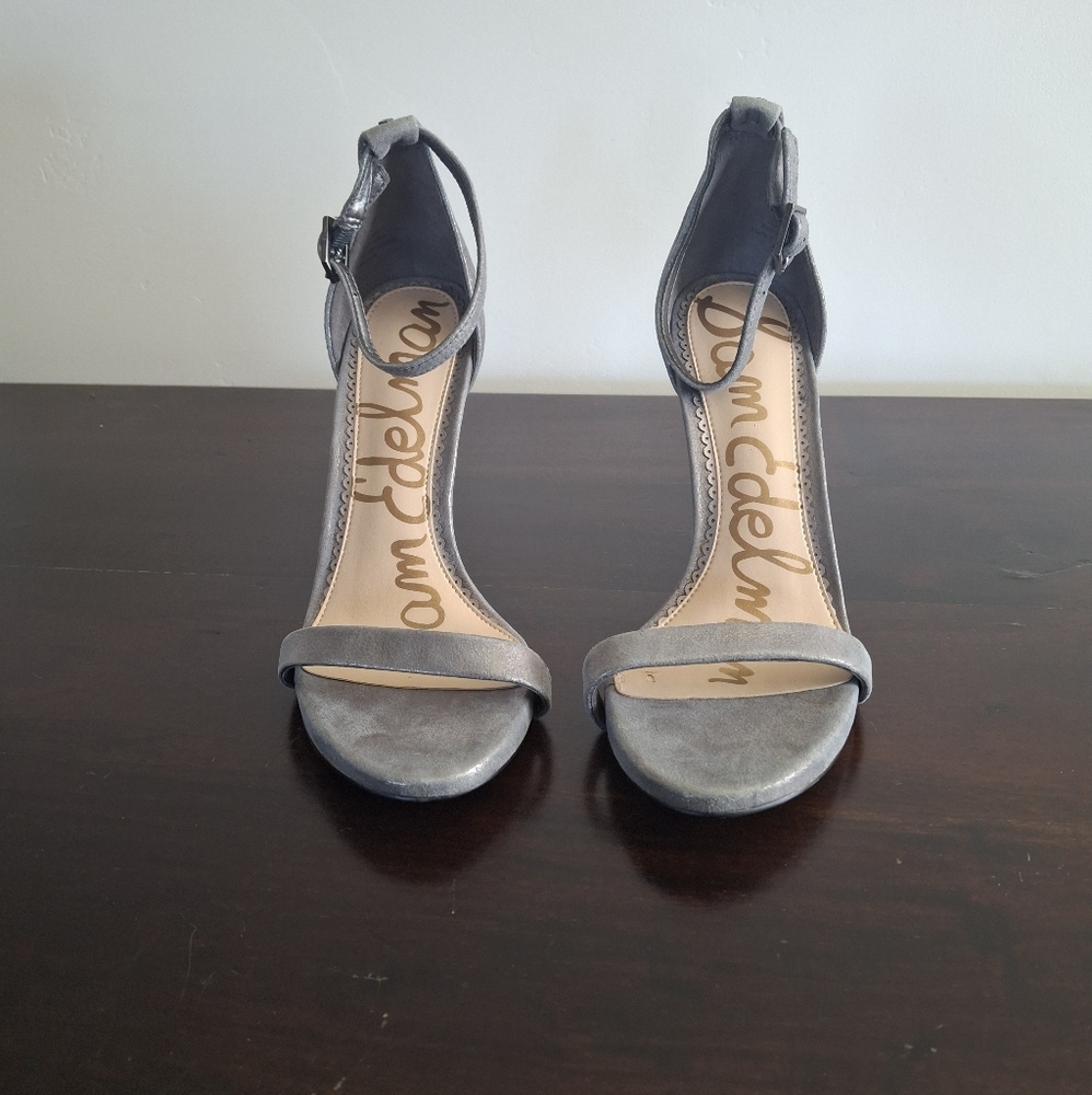 SAM EDELMAN "Ariella" Leather Stiletto Ankle Strap Dress Sandal-Silver- Size 6 - Picture 2 of 12
